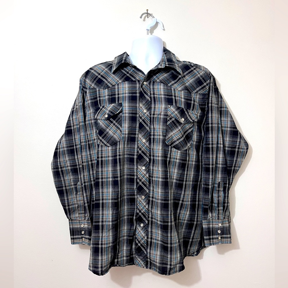 Wrangler Mens Western Shirt Plaid Long Sleeve Pearl Snaps Size 2XL Equestrian  r